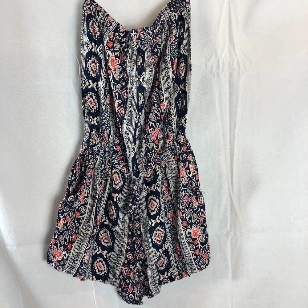 Angie Strapless Romper M Blk/White/Red Floral  KS